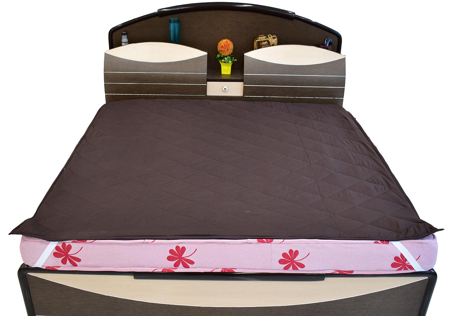 Double Bed Microfiber Waterproof Dustproof Quilted King Size Mattress Protector - Dark Brown - Image 2